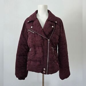 PAIGE Burgundy Quilted Moto Puffer Jacket Size S